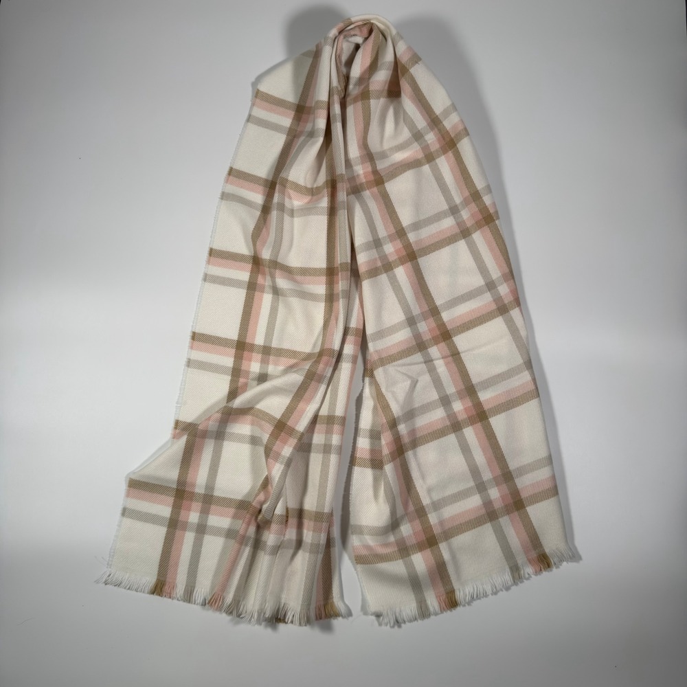 GAP Plaid Scarf Women‎ Cream Pink Brown Fringe Soft Cozy Winter Accessory